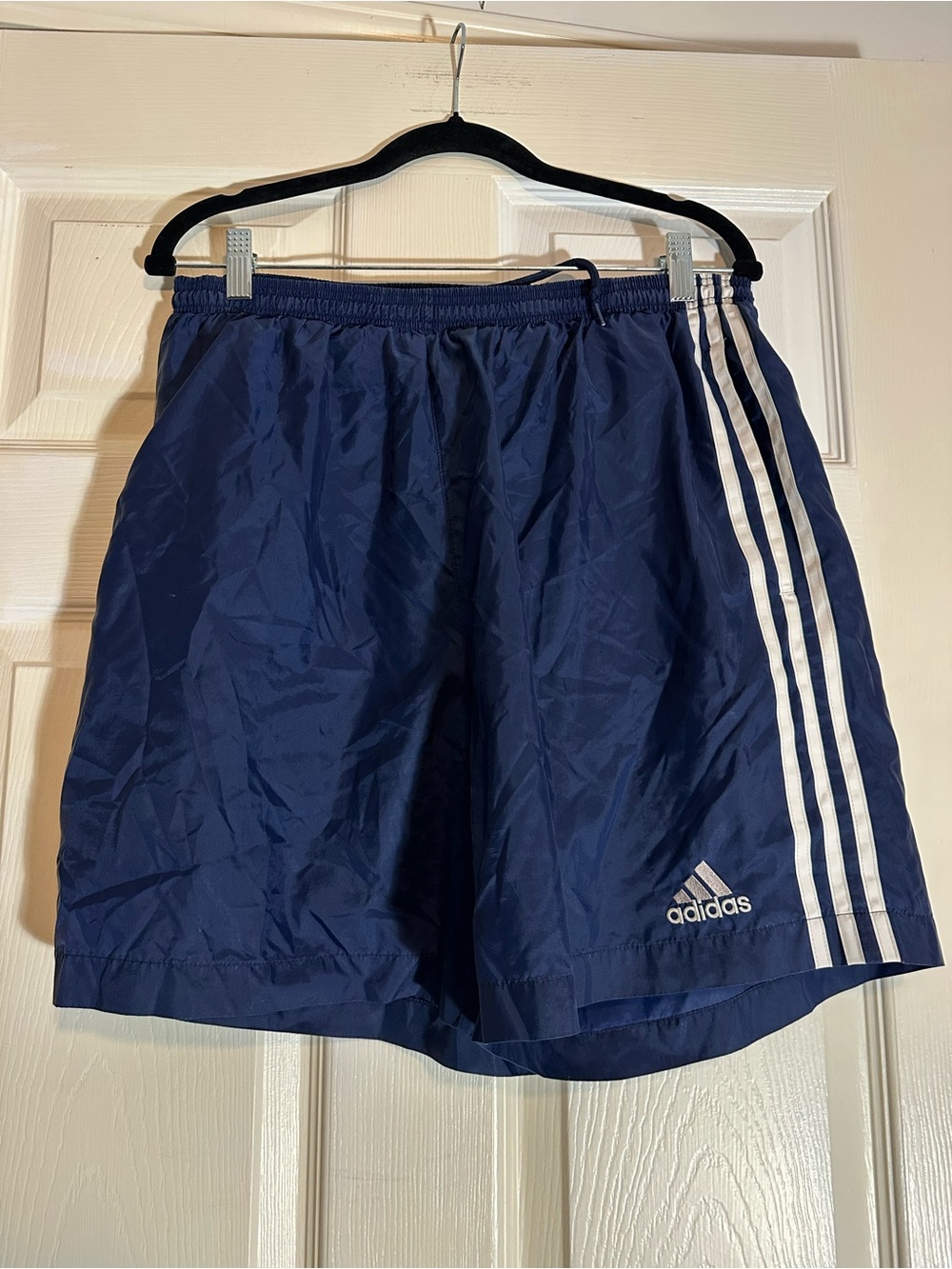 Adidas Women’s Navy Athletic Shorts with White Side Stripes